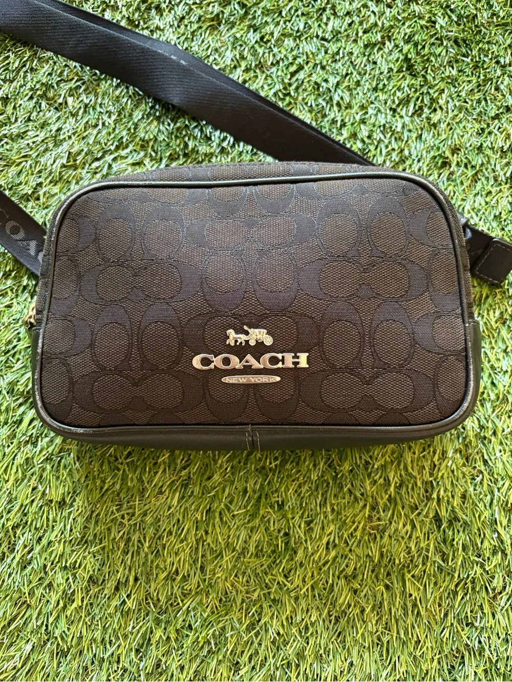 Coach Brown Signature Crossbody Bag with Black Strap